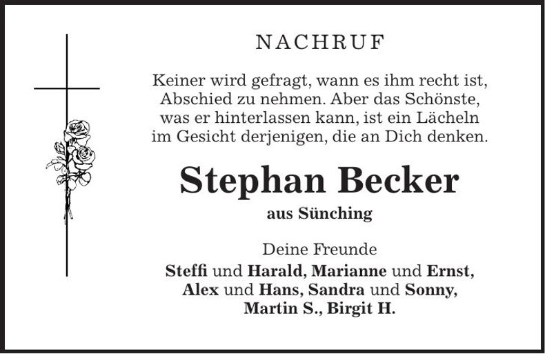 Traueranzeige Becker Stephan
