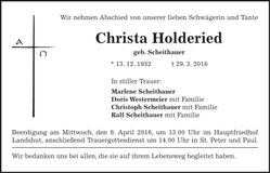Traueranzeige Christa Holderied
