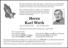 Traueranzeige Karl Wirth