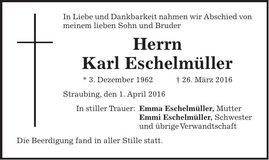 Traueranzeige Karl Eschelmüller