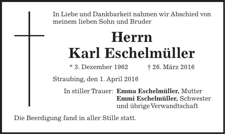 Traueranzeige Karl Eschelmüller