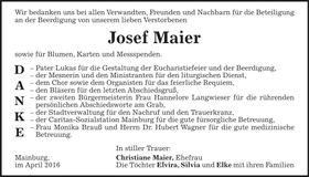 Traueranzeige Josef Maier