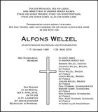 Traueranzeige Alfons Welzel