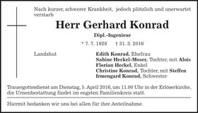 Traueranzeige Gerhard Konrad