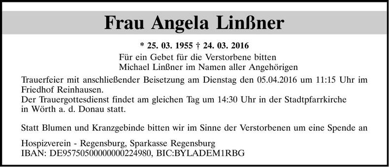 Traueranzeige Angela Linßner
