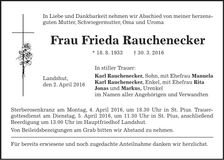Traueranzeige Frieda Rauchenecker