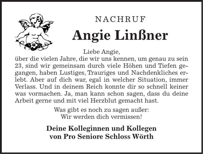 Traueranzeige Angelika Linßner
