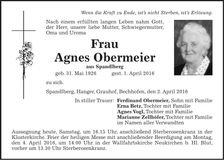 Traueranzeige Agnes Obermeier