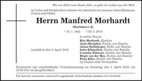 Traueranzeige Manfred Morhardt