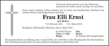 Traueranzeige Elli Ernst
