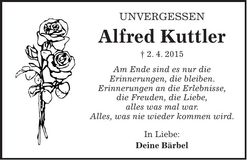 Traueranzeige Alfred Kuttler