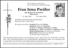 Traueranzeige Irma Preißer