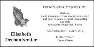 Traueranzeige Elisabeth Dechantsreiter