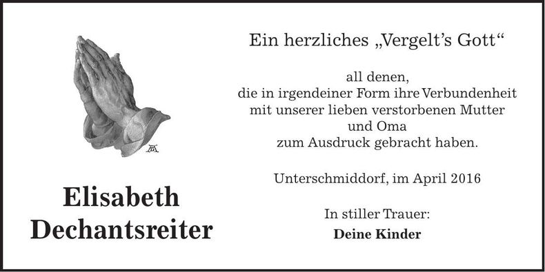 Traueranzeige Elisabeth Dechantsreiter