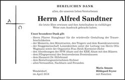 Traueranzeige Alfred Sandtner
