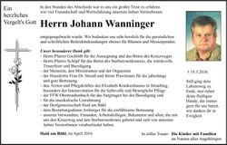 Traueranzeige Johann Wanninger