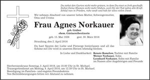 Traueranzeige Agnes Norkauer