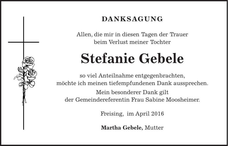 Traueranzeige Stefanie Gebele