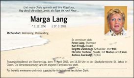 Traueranzeige Marga Lang
