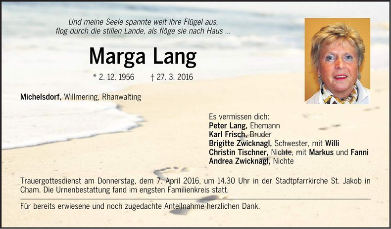 Traueranzeige Marga Lang