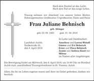 Traueranzeige Juliane Behnisch