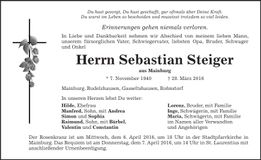 Traueranzeige Sebastian Steiger