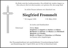 Traueranzeige Siegfried Frommelt
