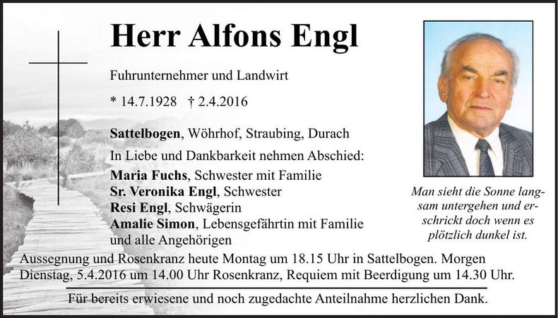 Traueranzeige Alfons Engl