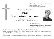 Traueranzeige Katharina Lachauer