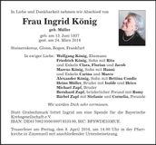 Traueranzeige Ingrid König