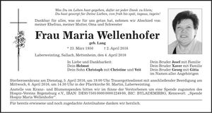 Traueranzeige Maria Wellenhofer