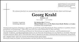 Traueranzeige Georg Krahl
