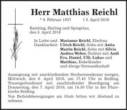 Traueranzeige Matthias Reichl