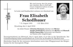 Traueranzeige Elisabeth Schedlbauer