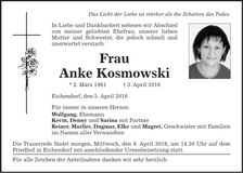 Traueranzeige Anke Kosmowski