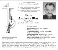 Traueranzeige Andreas Blasi