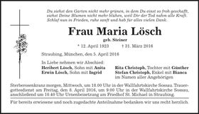 Traueranzeige Maria Lösch