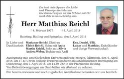 Traueranzeige Matthias Reichl