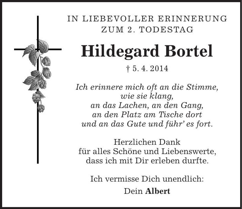 Traueranzeige Hildegard Bortel