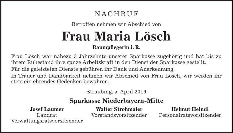 Traueranzeige Maria Lösch