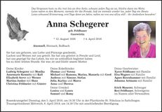 Traueranzeige Anna Schegerer