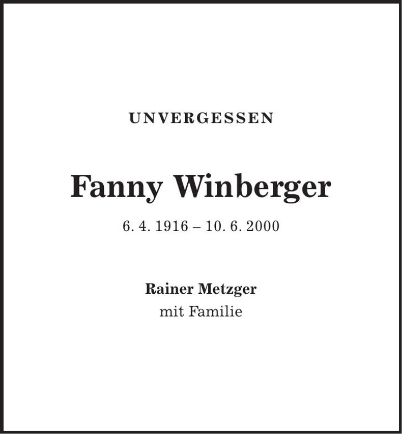 Traueranzeige Fanny Winberger