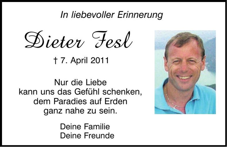 Traueranzeige Dieter Fesl