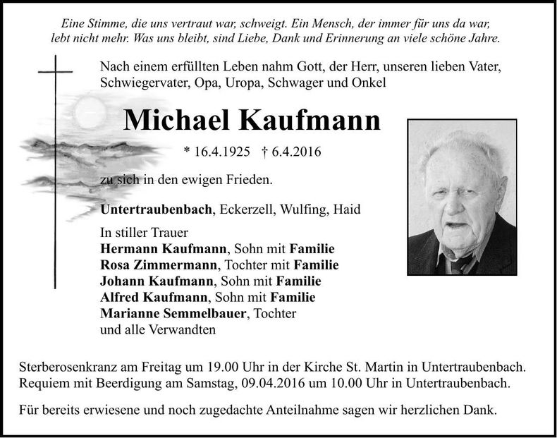 Traueranzeige Michael Kaufmann