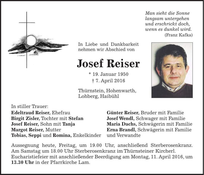 Traueranzeige Josef Reiser