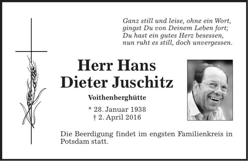 Traueranzeige Hans Dieter Juschitz