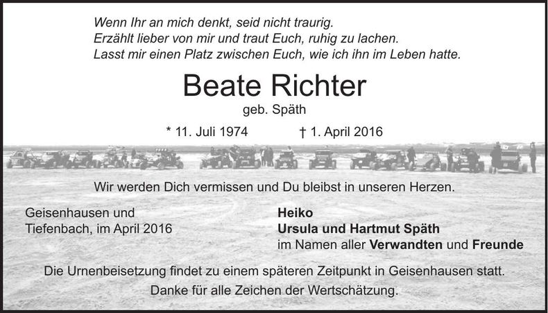 Traueranzeige Beate Richter