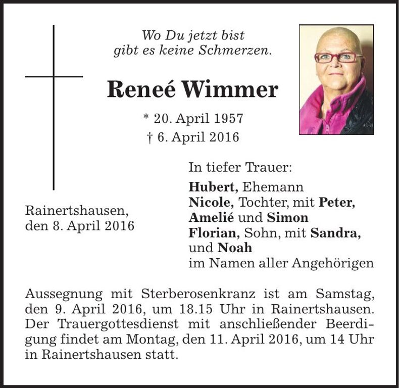 Traueranzeige Reneé Wimmer