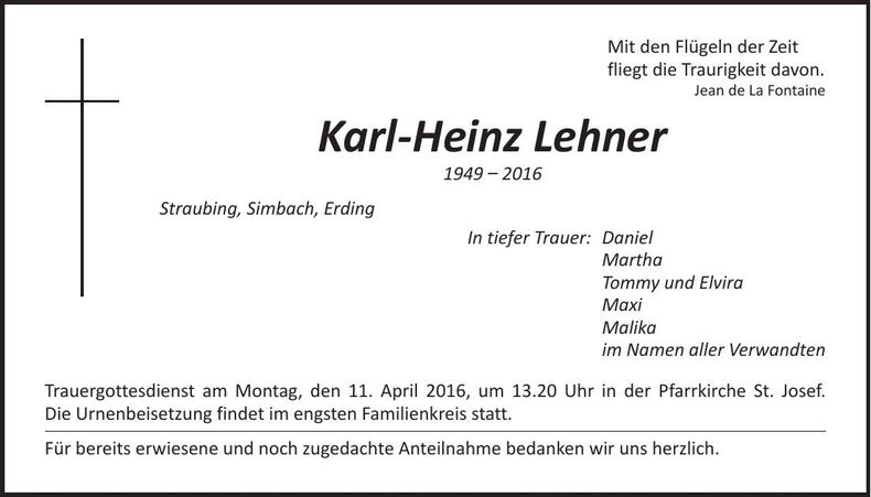 Traueranzeige Daniel Lehner