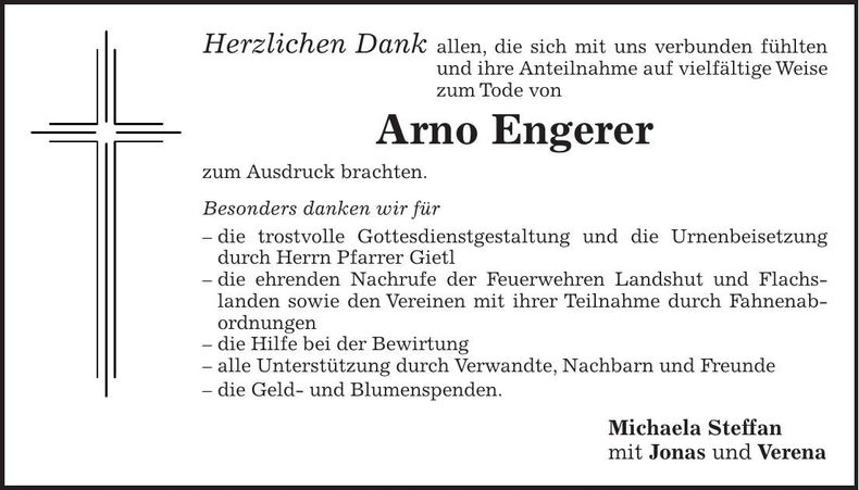 Traueranzeige Arno Engerer